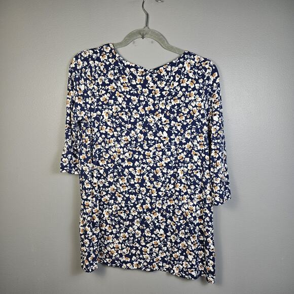 J Jill Wearever Womens Petite Small Floral Print Top Shirt 3/4 Sleeve Stretch - Picture 2 of 8